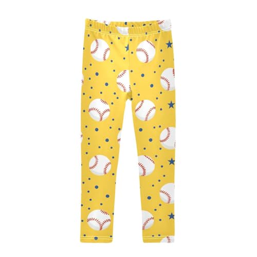 Baseball Stars Dots Yellow Girls Leggings Soft Stretch Workout Yoga Dance Pants for Kids Casual Tights