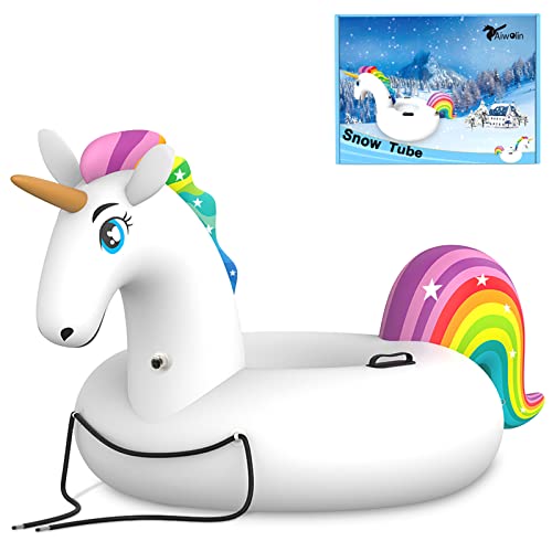 Snow Tube,47 Inch Inflatable Snow Sleds with Soft Handles,Snow Tubes for Sledding Heavy Duty, Snow Toys for Kids Outdoor with Uphill Pull Cord Straps, Winter Snow Sled for Kids and Adults