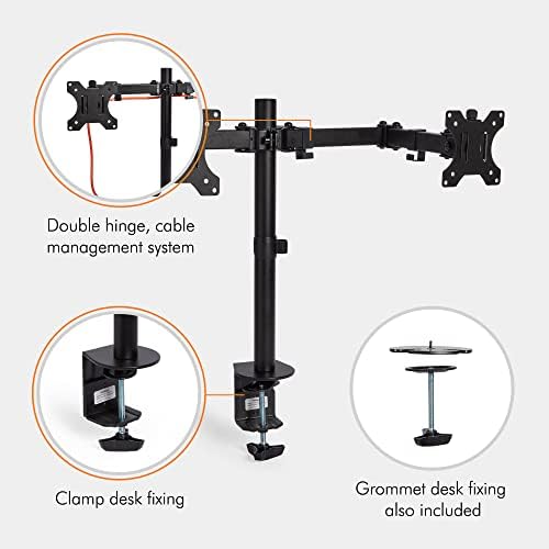 VonHaus Dual Monitor Arm for 13 to 32 Inch Screens | Dual Monitor Arm Desk Mount with Clamp | Ergonomic Monitor Mount with 180° Tilt and 360° Rotation & Swivel | VESA Dimensions: 75x75-100x100
