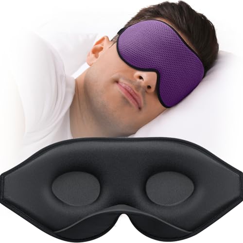 MABAO Sleep Mask for Side Sleeper, Eye Mask for Sleeping Women Men, 3D Contoured Cup No Eye Pressure 100% Light Blocking Sleeping Mask with Adjustable Strap Night Blindfold Flight, Travel, Nap, Purple