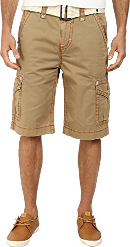 Rock Revival Men's Cargo Shorts with Back Pocket, Khaki, 36