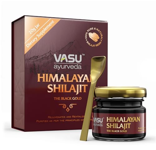 Vasu Ayurveda Himalayan Shilajit Resin 400mg Lab Tested Natural Energy Booster with Fulvic Acid & 85+ Trace Minerals Pure Shilajit for Men & Women 50 Days Supply for Strength & Stamina (1-Pack)