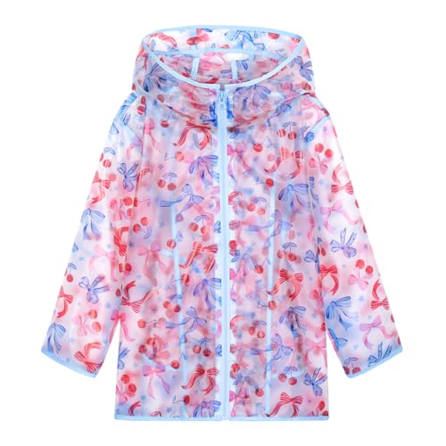 WELAKEN Girls Hooded Printed Rain Jacket Lightweight Water Resistant Raincoat with Zipper