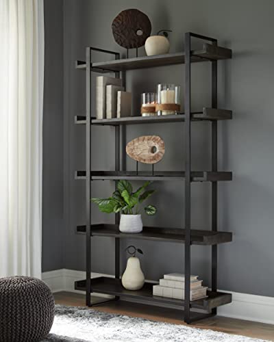 Signature Design By Ashley Kevmart Contemporary 5 Shelves Bookcase, Dark Brown & Black #TOP1