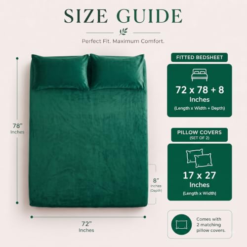 Image of BSB HOME 280 GSM Warm Plush Fitted Bedsheet, Soft Cozy Stretchable Mattress Sheet with Elastic Fitted Corners, Comfortable Winter Bedding for Double Bed, 72 x 78 + 8 Inches(183x198+20 cm) - Jade Green