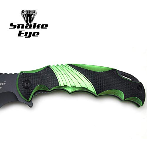 Snake Eye Tactical Two Tone Heavy Duty Ultra Smooth One Hand Opening Folding Pocket Knife - Ideal For Recreational Work Hiking Camping. (Green) #TOP3