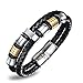 Feraco Men Vintage Leather Bracelet Wrap Band Double Braided Rope Stainless Steel Bangle,Black