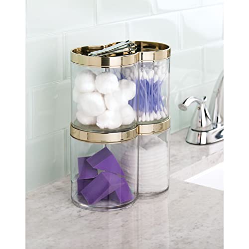 Mdesign Plastic Canister Jar Organizer Set With Storage Lid - Home Decor Holder For Bathroom/Restroom Vanity Countertop, Cabinet - Holds Cotton Balls, Soap - Lumiere Collection, Clear/Soft Brass #TOP3