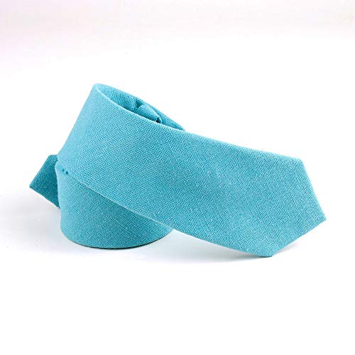 Image of Elfeves Men's Skinny Solid Color Tie Causal Cotton Linen Narrow Slim cut Necktie