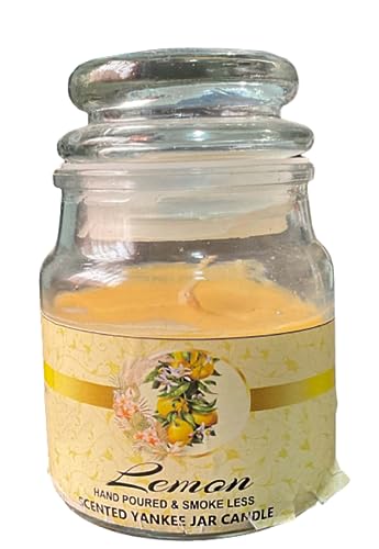 Image of Yankee Jar Paraffin Wax Candles Perfect for Decoration of Dinner, Wedding Parties, Church, Spa, Restaurant, Smokeless Dripless Long Lasting(Lemon, Set of 1 - Burn Time: 12 Hr)