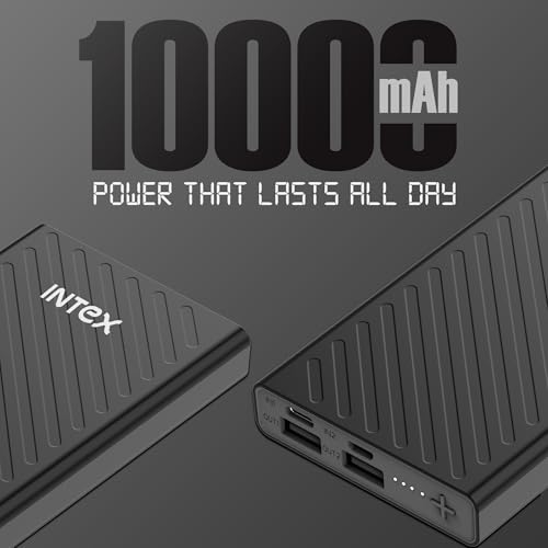 Image of Intex Core 10K Poly 10000mAh Power Bank | 12W, Dual USB Output | Type-C & Micro Input | LED Indicator | Smart IC Protection | Portable Slim Power Bank for Mobile (Black)