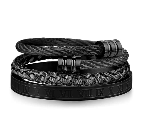 Wfyou BT0106 3Pcs Stainless Steel Imperial Crown Bracelets For Men Gold Roman Numeral Bangle Bracelet Adjustable Cuff Bracelet Mens Luxury Jewelry Gifts  cover