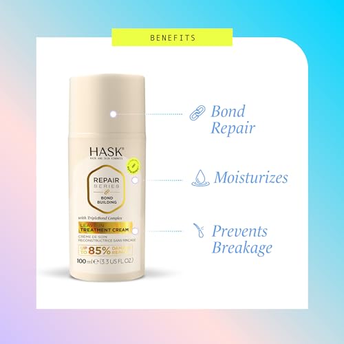 HASK Bond Building Deep Conditioner & Leave-In Treatment Cream - Repairs Damage, Strengthens, Adds Moisture & Softness, Prevents Breakage, Sulfate-Free, Cruelty-Free