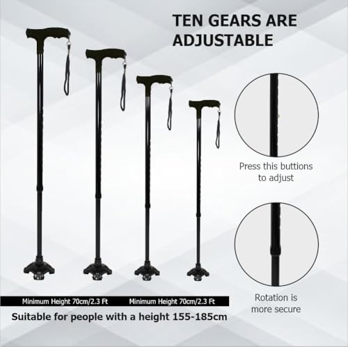 Image of Kossto Walking Stick with Adjustible Height, Mild-Steel Body, Light Weight for Men /Women, Patients, Old People (Black)
