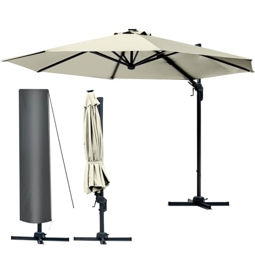 BRAST® Alu Sonnenschirm Ampelschirm | Ø360cm Beige | Schützhülle | viele Modelle | UV-Schutz 80+ | wasserabweisend | drehbar schwenkbar & höhenverstellbar