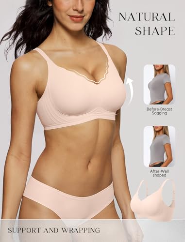 Wireless Seamless Bras for Women No Underwire Push Up Scalloped V Neck Full Coverage Support Bralettes Everyday Bras3