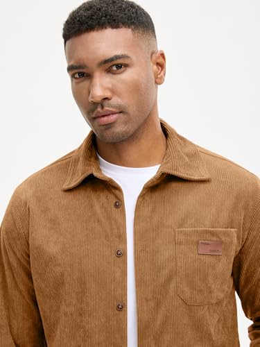 Image of Comdecevis Men's Corduroy Shirt Long Sleeve Shacket