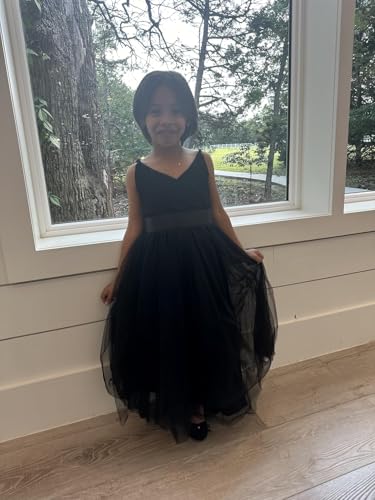 Image of Glamulice Flower Girls Spaghetti Strap Tulle Dress Long A Line Wedding Pageant Dresses Princess Birthday Party Ball Gown
