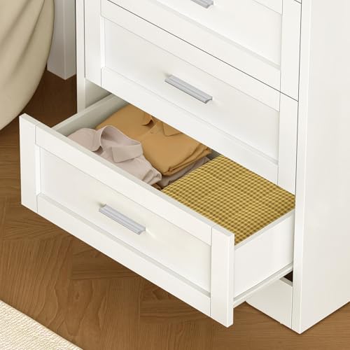 Image of TEENFON Tall White Dresser for Bedroom, Modern 5 Drawer Dresser with Metal Handles, Wood Dressers & Chest of Drawers, Wooden Closet Clothes Storage Organizer for Bedroom, Living Room, Hallway, White