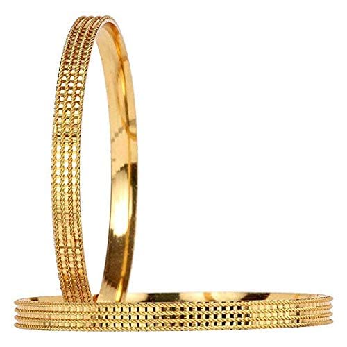 CUTE GOLD1 Gram Gold Plated Copper Traditional Plain Bangle Set for Women & Girls