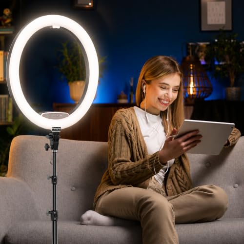 Image of Futopia Professional 45cm (18 Inch) Studio LED Ring Light with Tripod & Remote | 2700-6500K Adjustable Color Lighting | AC Power | 3 Mobile Holders Perfect for Photo & Video Shoot, Instagram Reels