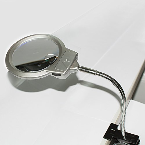 Scenstar 2.25X 5X Led Magnifying Magnifier Glass Clip Lighted Table Top Desk Magnifier Lamp Led Light Magnifying Glass With Clamp For Craft, Cross Stitch, Detail Work #TOP1