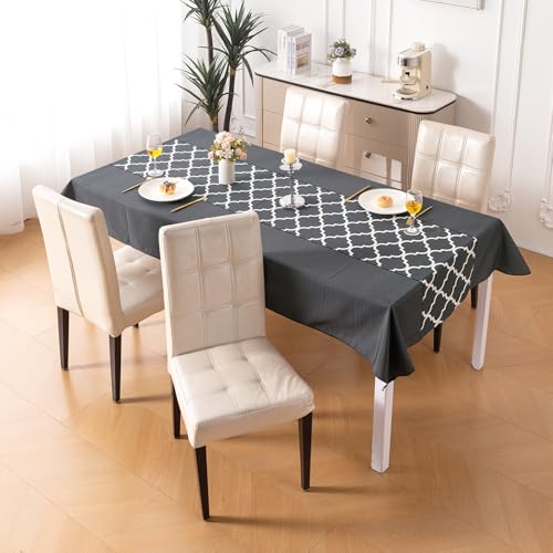 Image of HOKIPO Modern Grace Table Cloth for 4 Seater, 55x71 in, Grey Trellis