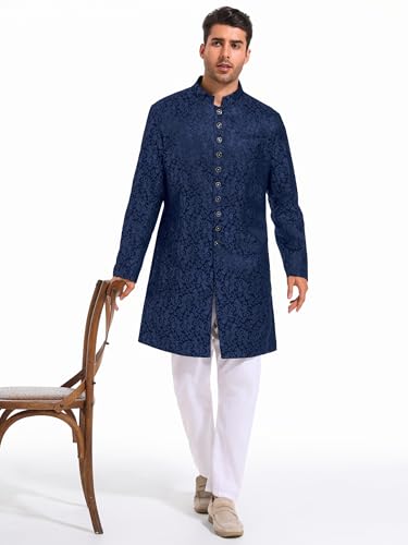 Runcati Mens Kurta Sherwani Coats Kaftan Indian Ethnic Royal Suits Mandarin Collar Wedding Festive Party Blazer4