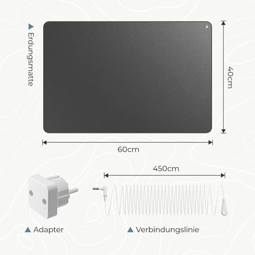 Grounding Mat, Mowend Erdungsmatte 40 x 60 cm, ideal für Fuß,Schlaf,Energie,Schmerzlinderung,Entzündungen, Balance und Wohlbefinden – für ein Gefühl der Erdung. Mit 4,5 m Erdungsleitung und EU-Adapter
