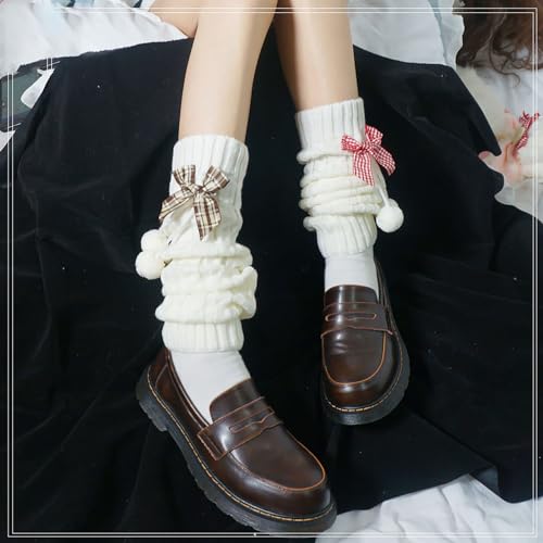 Image of Kawaii Leg Warmers with Bows, Ribbed Knitted Streetwear
