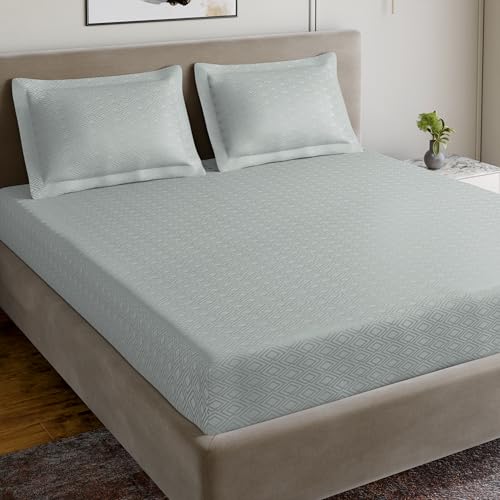 Image of Home Ecstasy 100% Cotton Jacquard Bedsheet for King Bed, 300 TC, Premium Woven Design, 1 Bedsheet (108 x 108 Inches) with 2 Pillow Covers, Light Blue