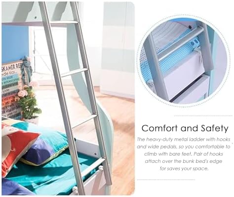 Adjustable Bunk Bed Ladder with Hooks, Double Elevated Bed Access for Adults & Teens, Silver 1.4ft - Perfect for Campervans & Twin Beds