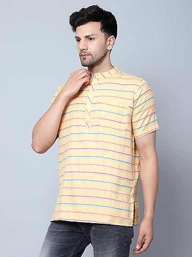 Image of LATEST CHIKAN Men's Cotton Regular Casual Strped Short Kurta Half Sleeves - (SK-LJ.DS.AS)