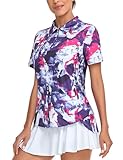 Tanst Sky Womens Workout Tops, Short Sleeve Polo Gym Shirts Zip V Neck Quick Dry Tennis Golf Apparel Moisture Wicking Sports Yoga Hiking Clothes Cooling Outdoor Running Baseball Activewear Tie Dye M
