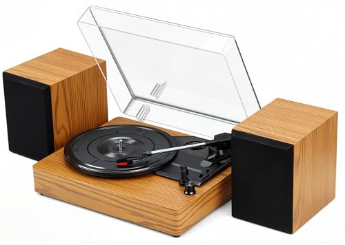 Toca Disco Vinil, Vitrola Toca Discos Vinil, Tocador de Vinil, Equipado com Duas Caixas de Som. Compatível com Discos de Vinil de 7, 10 e 12 Polegadas
