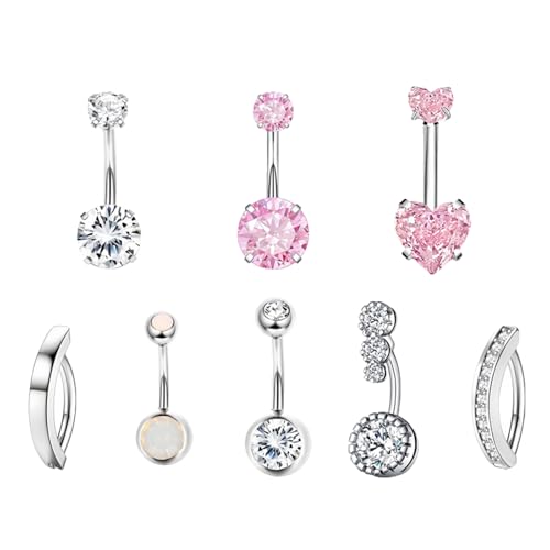 Diyxisk Piercing Ombligo, 8 Piezas Exquisito Piercing Ombligo Aro, Acero Inoxidable Forma de Mariposa Anillo del Ombligo, Regalo Ideal para Tu Novia, Espoasa, Hermana y Amigas