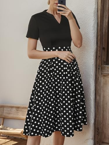 Image of YATHON Womens Elegant Print Notched Neck Slant Pocket Pleated Hem Casual A-Line Dress