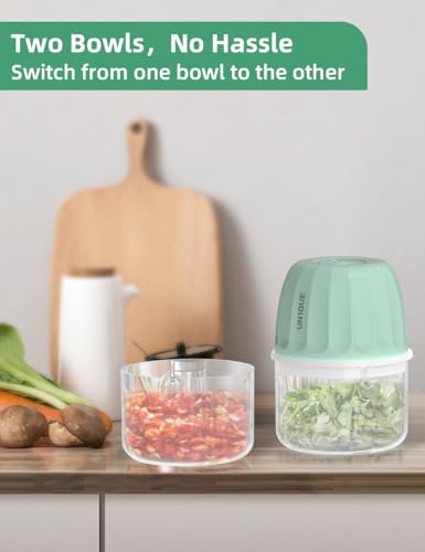 UN1QUE Rechargeable Mini Electric Chopper for Kicthen | One-Touch Operation | 2 Bowls= 500ML | 304 Stainless Steel Blades | Chopper Electric for Chop, Mince, Puree, Whisk, Grind (Green)