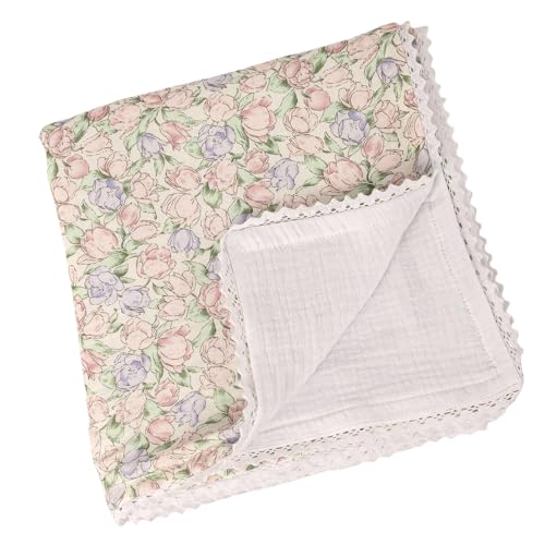 HINAYOSAN Uprgades Baby-Überwurf, verschönert mit Spitzenbordüre, elegante Kinder-Puckdecke, 4-lagig, Geschenk für Neugeborene
