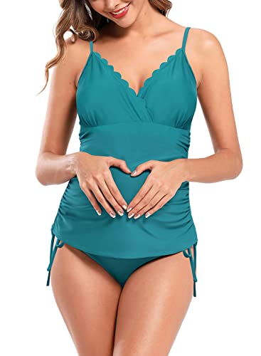 Shekini Women's Tie Side Swimwear Scalloped Triangle Bathing Suits Maternity Swimsuits (Green, Xx-Large) #TOP4
