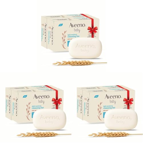 Image of Aveeno Baby Daily Moisture Cleansing Bar 75g (Pack of 6) | With natural Oatmeal, Glycerin and Shea Butter | Co-created with Pediatricians and Dermatologists for newborn sensitive skin | pH balanced, free of soap, parabens sulfates and phthalates