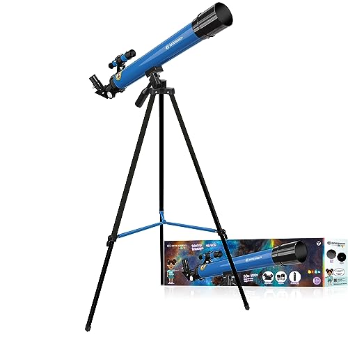 Bresser Junior Linsenteleskop 50/600 AZ mit Stativ zum Beobachten von Mond, Planeten und Tageslichtbeobachtungen inklusive Zubehör, blau