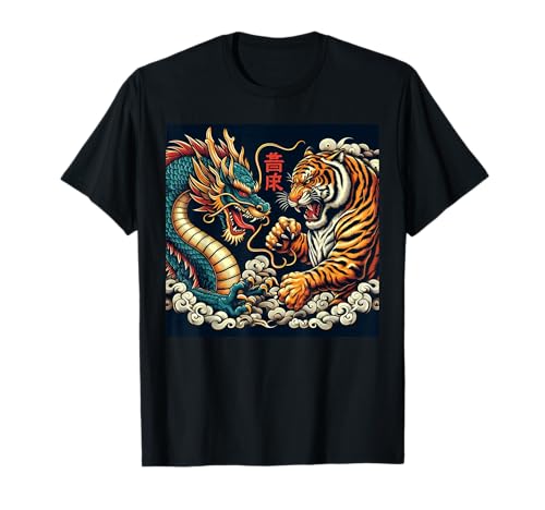 Dragon japonais vintage combat tigre folklore asiatique hommes T-Shirt