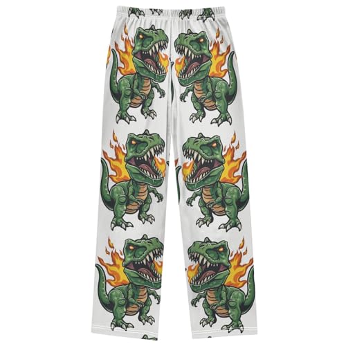 Boy's Pants Fire Dinosaur Green Jogger Pants Elastic Waist Long Bottoms Trousers with Pockets 6-14 Years 7