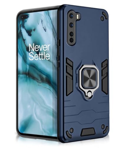 Image of WOW IMAGINE Shock Proof Back Case Mobile Cover for OnePlus Nord | Back Cover Case (Tough Armor | Hybrid PC + TPU | Ring Holder & in-Built Kickstand | Blue)