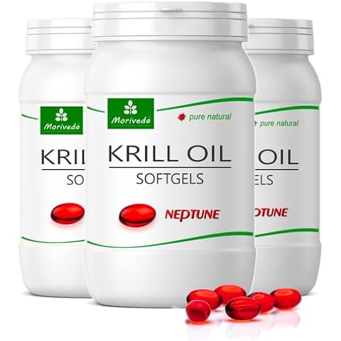 MoriVeda Neptune Krillöl Kapseln I hochwertiges Omega 3-6-9, Astaxanthin, Antioxidantien & Vitamin E I Zertifiziert durch ISO und MSC I 3x90 Softgels Cover