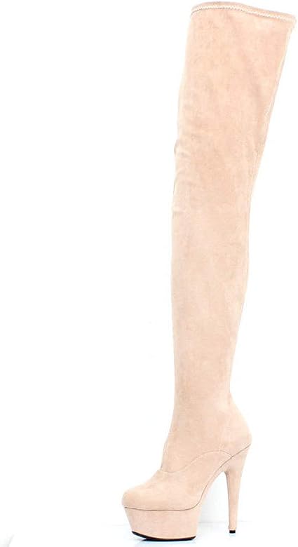 TIKENBST Tacchi Donna Stivali sopra Il Ginocchio con Tacchi Alti Stivali  Floccati con Plateau Alto 15 Cm,Beige-40 : Amazon.it: Scarpe e borse