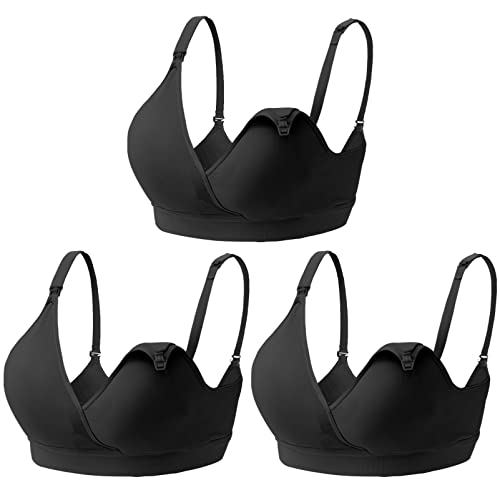 Vinfact 3 Piezas Sujetador De Lactancia Sujetador Sin Costuras Sujetador De Maternidad con Cuello En V Sujetador De Enfermería Y Sujetador para Dormir para Mujeres-XXL Negro/Negro/Negro Cover
