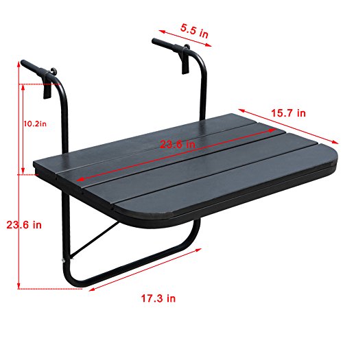 Sundale Outdoor Folding Balcony Bar Table For Railing, Patio All Weather Adjustable Hanging Mounted Table For Baluster Garden Deck, Black #TOP6