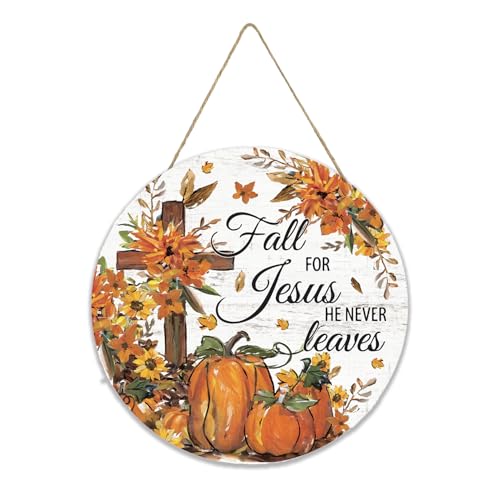 Smile Fall Thanksgiving Christian Wooden Door Hanger, Cross Pumpkin Floral Fall for Jesus Door Sign for Farmhouse Home Porch Religious Autumn Holiday Decorations